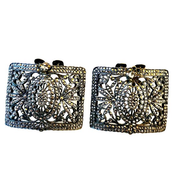 Vintage Shoe Clip Studs Silvertone Heavy Large - Picture 7 of 10